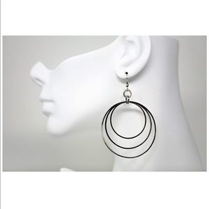 Sterling Silver Large 3 Hoop Drop Earrings Pair